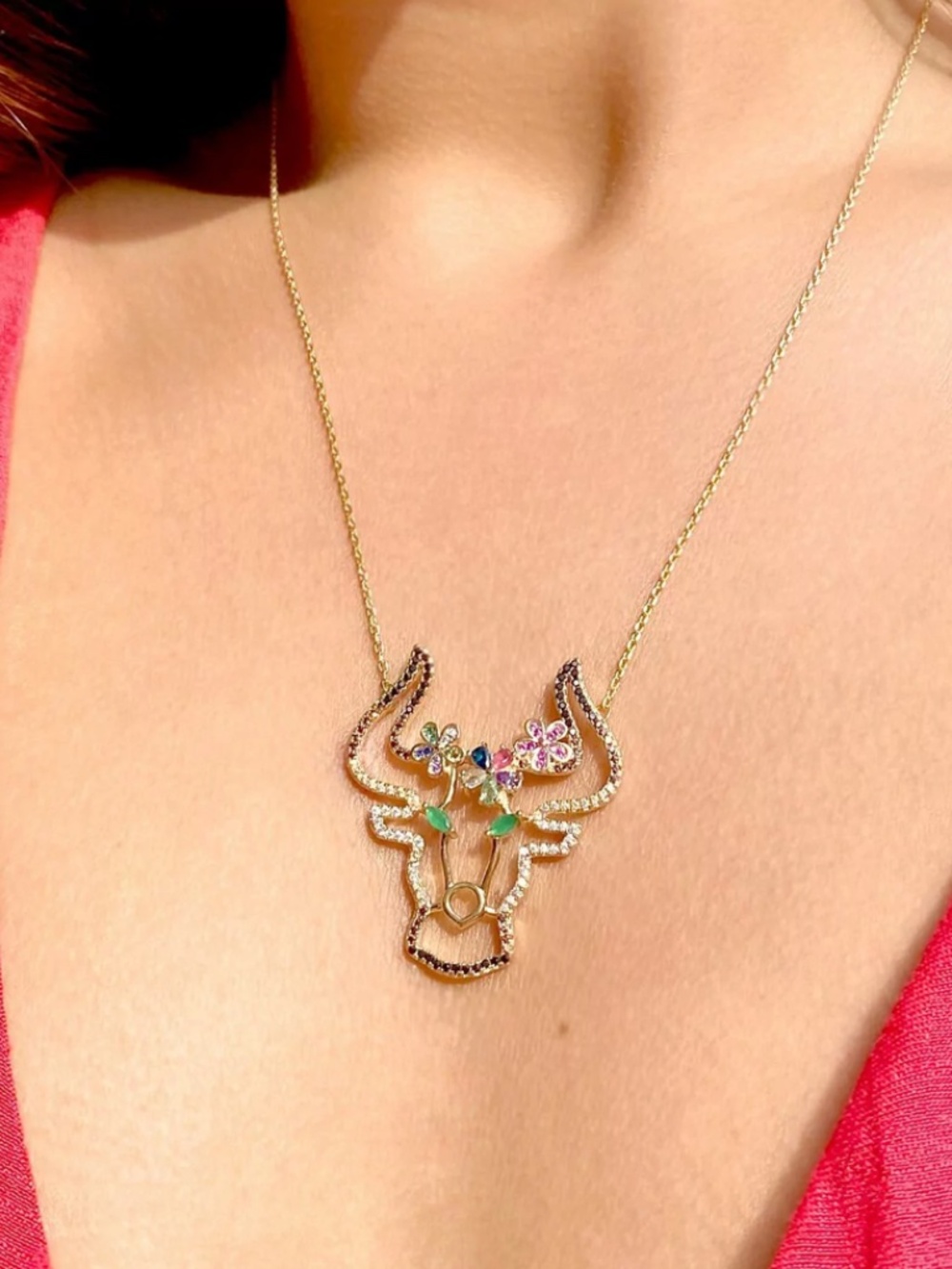 Emerald Crystal Necklace Taurus 18K Gold Plated 55cm Elegant Zodiac Jewelry